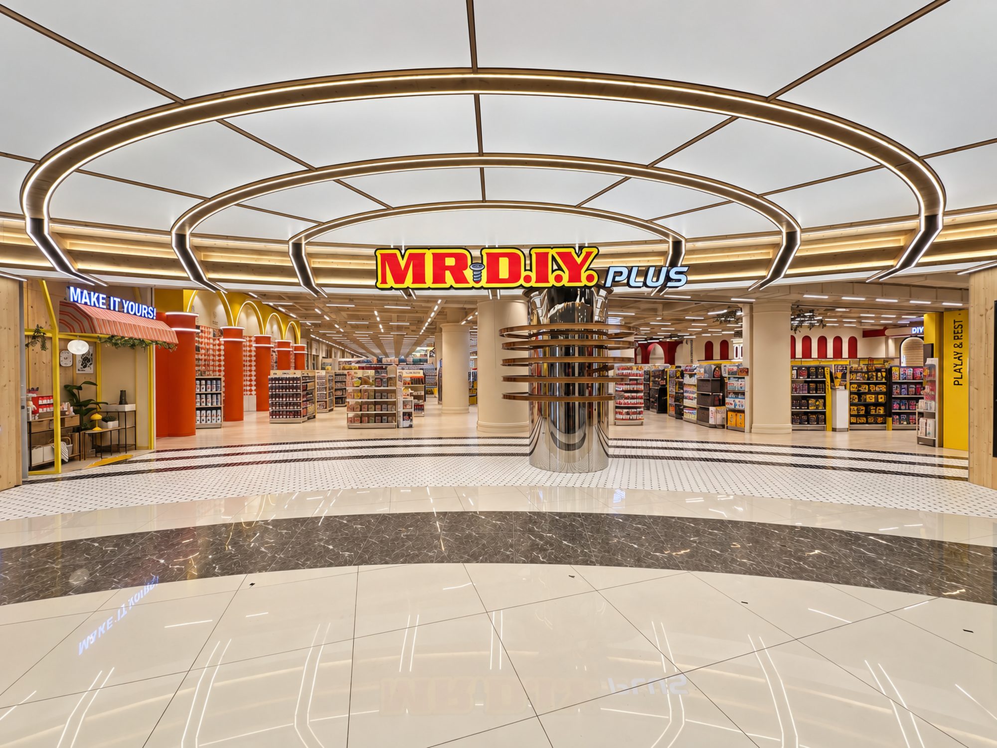 Ring-ceiling shopfront of MR D.I.Y Plus at The Mines
